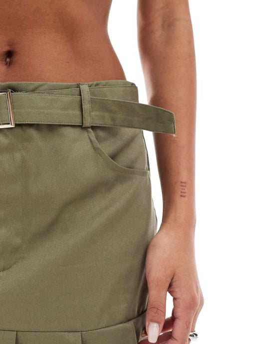 Missyempire plisserad nederdel mini kjol set i khaki - Image 4