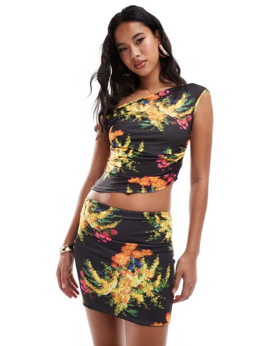 ASOS DESIGN matchande slinkig minikjol i blommönster - Image 2