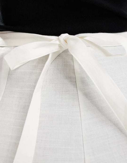 ASOS DESIGN linen wrap skort in ivory - Image 3