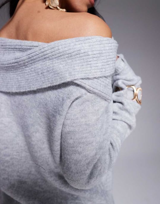 Kaiia exclusive twist front bardot jumper co-ord in grey - Image 3