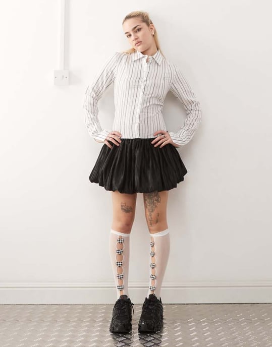 Heretic Nine shirt dress with bubble skirt in black and white - Image 1