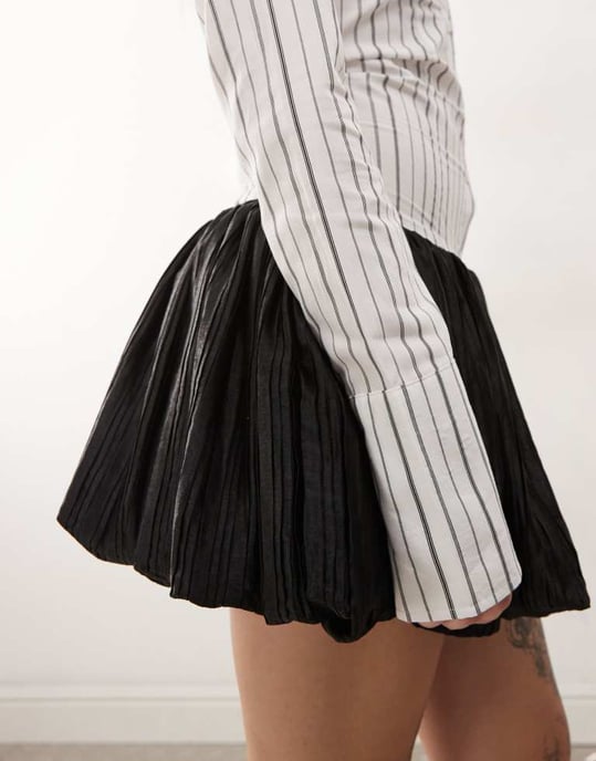 Heretic Nine shirt dress with bubble skirt in black and white - Image 4