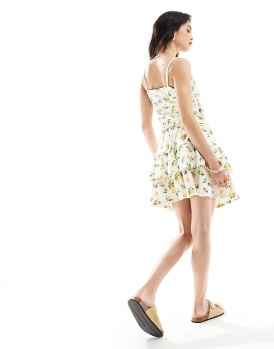 ASOS DESIGN lager på lager broderad kjol i citrondoftande tryck - Image 3