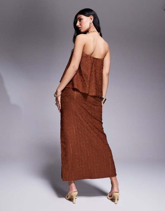 ASOS DESIGN co-ord crochet midaxi skirt with side split detail in chocolate - Image 2