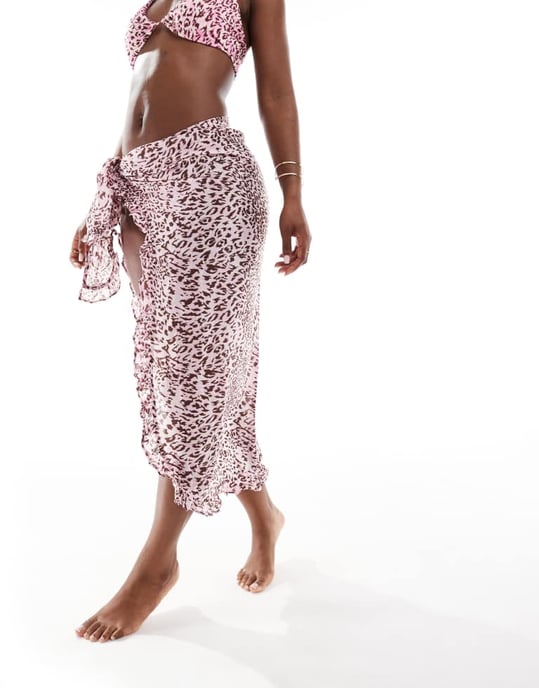Vero Moda salladskant graduerad sarongkjol i pastell-lila leopardtryck - Image 2