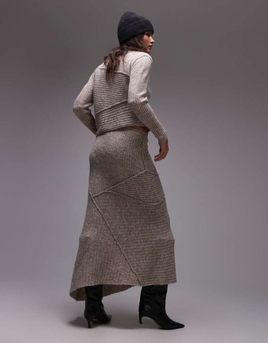 Topshop knitted co-ord skirt with asymmetric hem in oat - Image 3
