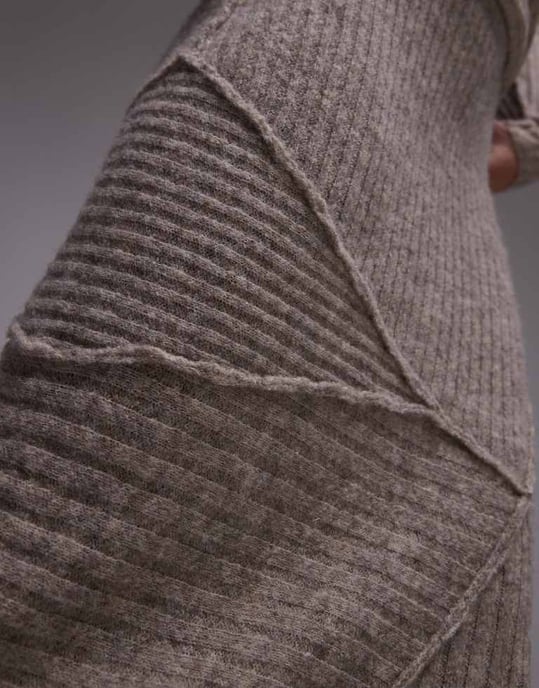 Topshop knitted co-ord skirt with asymmetric hem in oat - Image 4