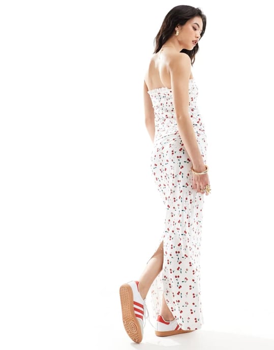 ASOS DESIGN broderad kolumnkjol med band i körsbärstryck - Image 4