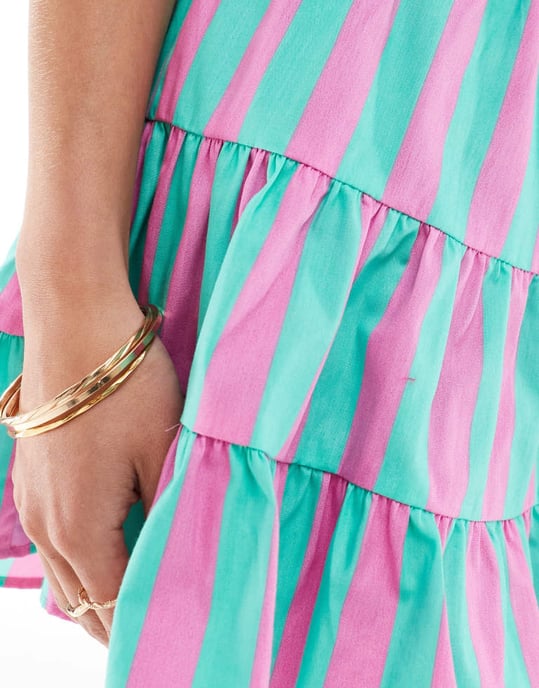 ASOS DESIGN kort koord med lager i rosa och grön rand - Image 3