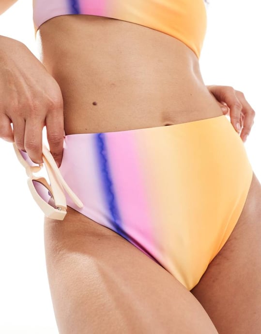 Pieces ombre högmidjad bikiniunderdel co-ord i lysande orange - Image 3