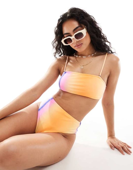 Pieces ombre högmidjad bikiniunderdel co-ord i lysande orange - Image 4