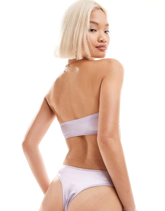 Monki mixa och matcha bikini thong i metalliskt ljuslila - Image 4