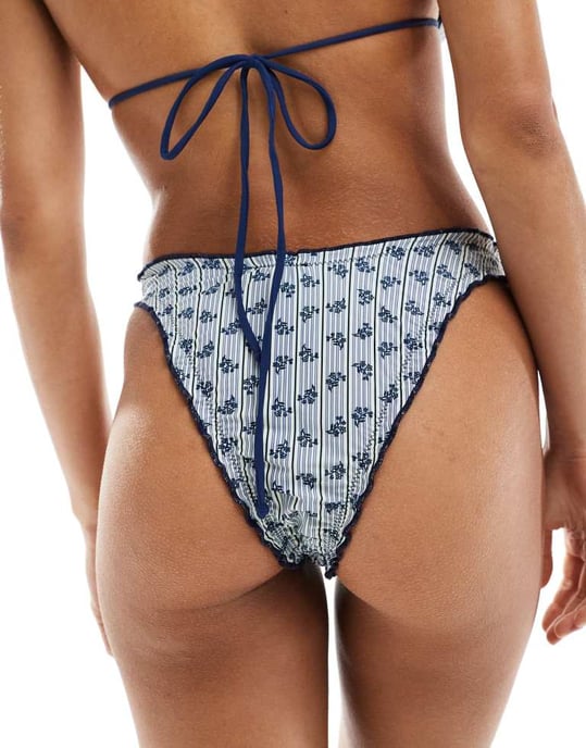 Motel Veroly båge blommig rand högbent bikiniunderdel i blått - Image 4