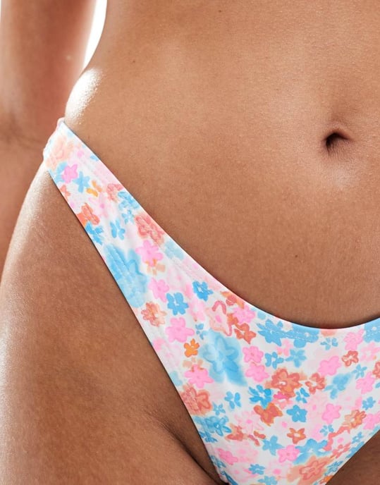 Cotton On högsides brasilian bikiniunderdel i orange blommönster - Image 3