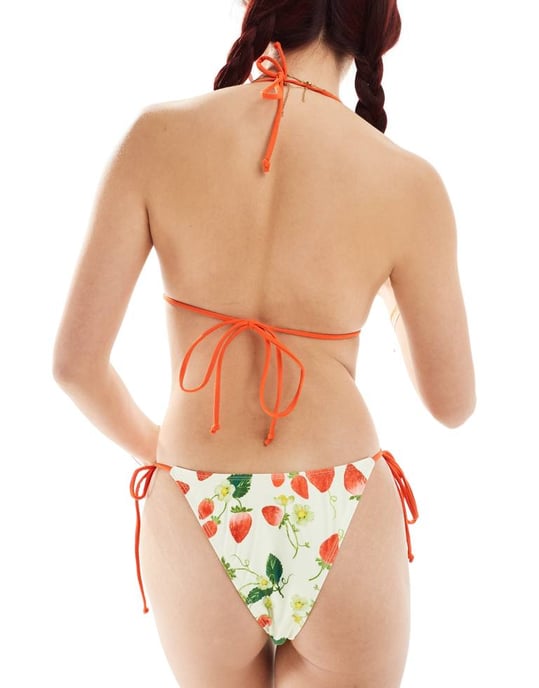 Motel lentra kontrastbindande blomstrande jordgubbstrykt höftbikiniunderdel - Image 4