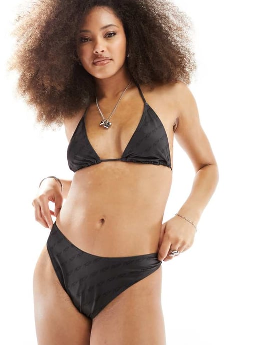 Weekday Shore bikiniunderdel i kursiv mörkgrått mönster - Image 3