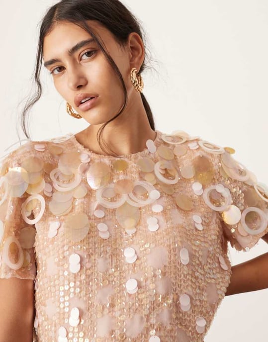 ASOS EDITION utsmyckad skivformad boxy t-shirt-set i rosa - Image 3