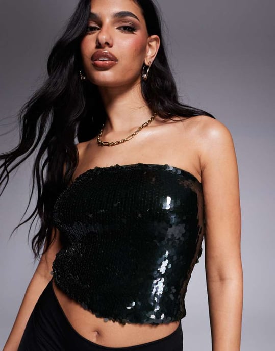 ASOS DESIGN co-ord paljett bandeau topp i skoggrön - Image 1