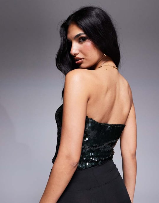 ASOS DESIGN co-ord paljett bandeau topp i skoggrön - Image 4