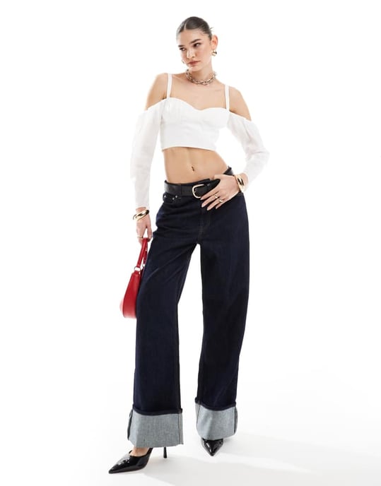ASOS DESIGN rynkad bustier med överdrivna ärmar i vitt - Image 2