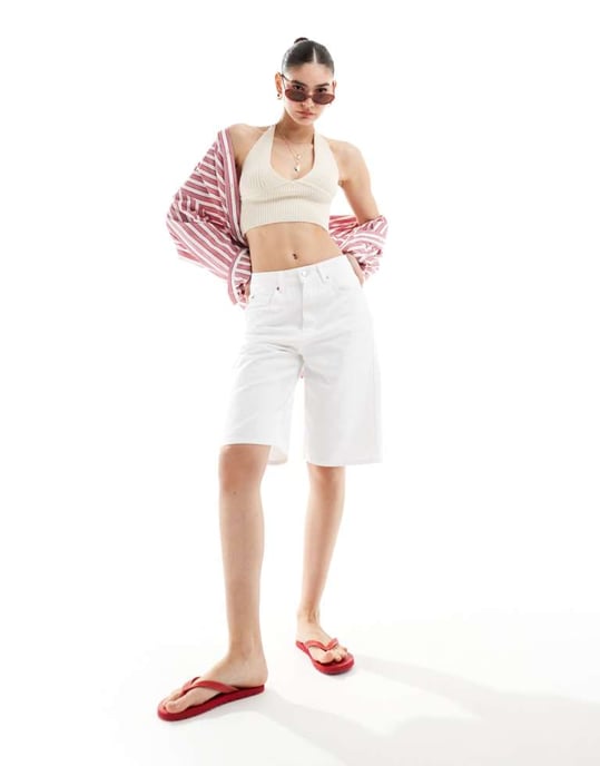 Cotton On faux snäckkant halterneck croptop i ecru virkat set - Image 4