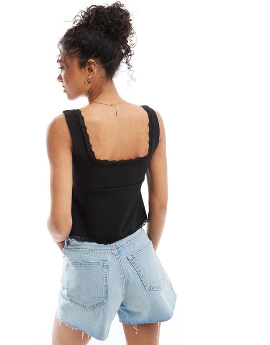 ASOS DESIGN knytframs mjölkpiga-top med detaljer i svart - Image 3