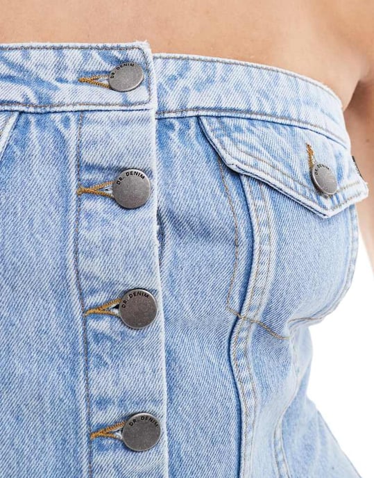 Dr Denim Carli denim tubetop med fickdetaljer i strömljus retro råkant - Image 3