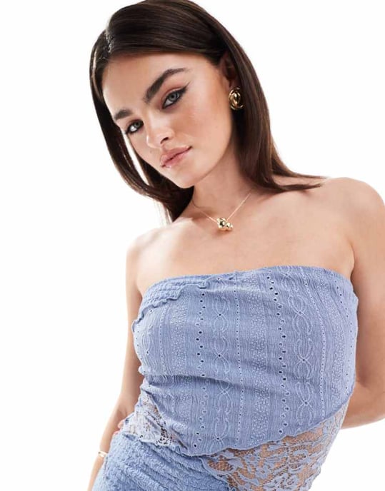 Miss Selfridge blandad textur bandeau i denimblå - Image 1