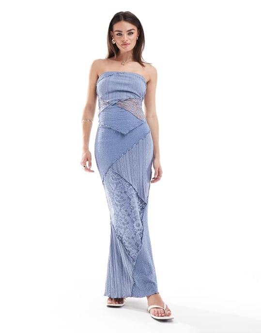 Miss Selfridge blandad textur bandeau i denimblå - Image 4