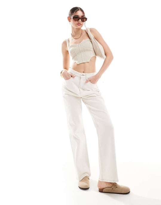 Miss Selfridge denimkorsett bralette topp i sten - Image 2