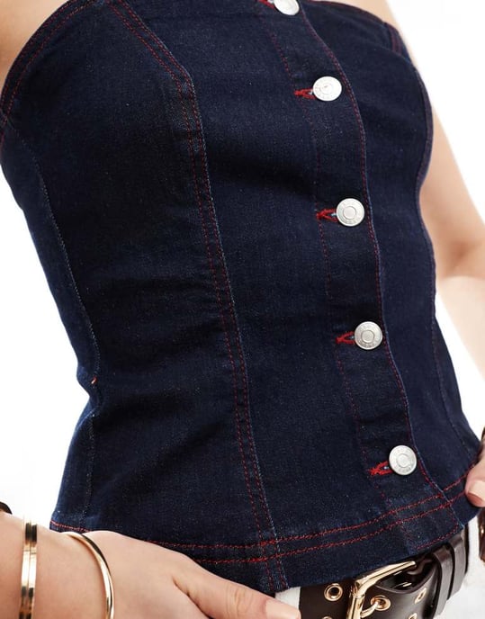 ASOS DESIGN denim bandeau i indigo - Image 2