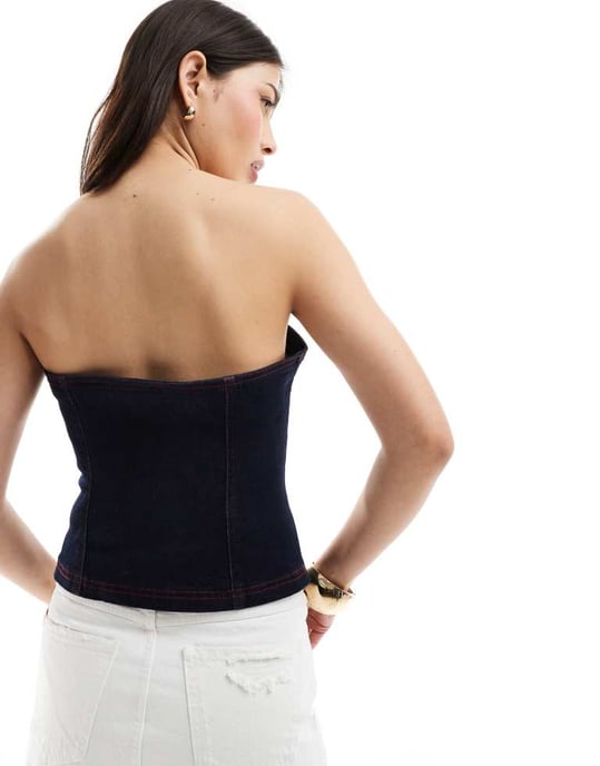 ASOS DESIGN denim bandeau i indigo - Image 4