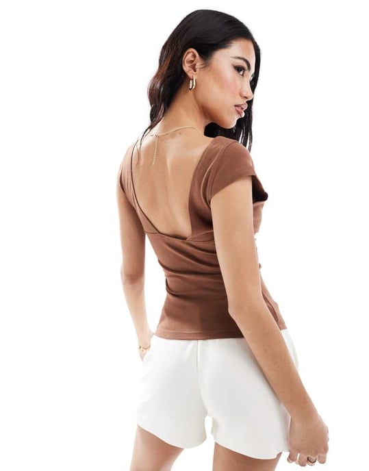 ASOS DESIGN sweetheart-top i khaki - Image 4