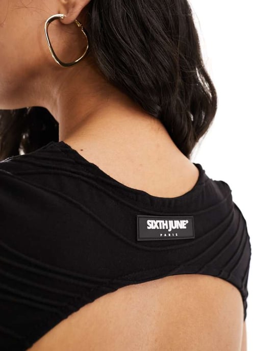 Sixth June texturerad crop top i svart - Image 3
