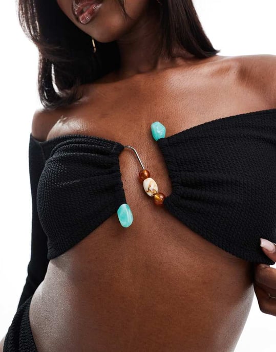 ASOS DESIGN co-ord trim detalj bardot crop top i svart - Image 2