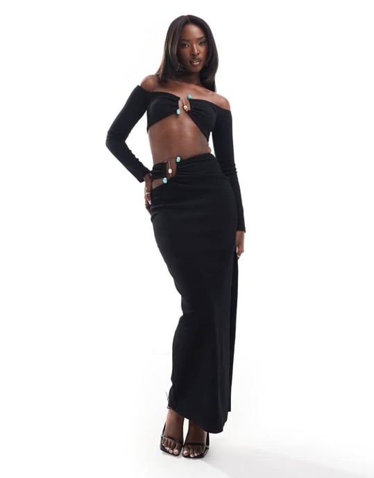 ASOS DESIGN co-ord trim detalj bardot crop top i svart - Image 3