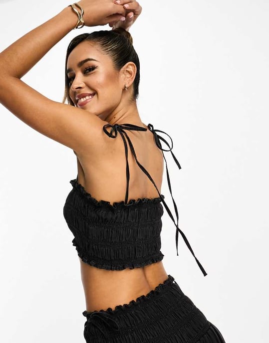 ASOS DESIGN mjuk denim top med rynk i tvättad svart koord - Image 3