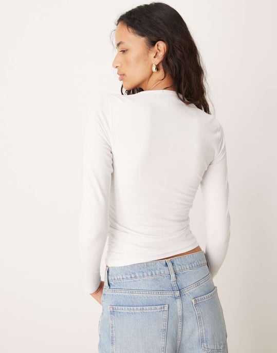 Abercrombie & Fitch långärmad topp med porträttkrage i vitt - Image 3