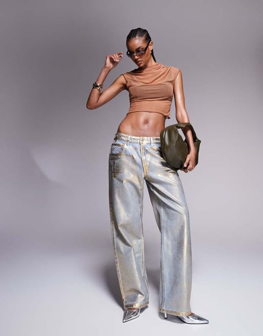ASOS DESIGN mesh-overlay topp med bralet-detalj i karamell - Image 3