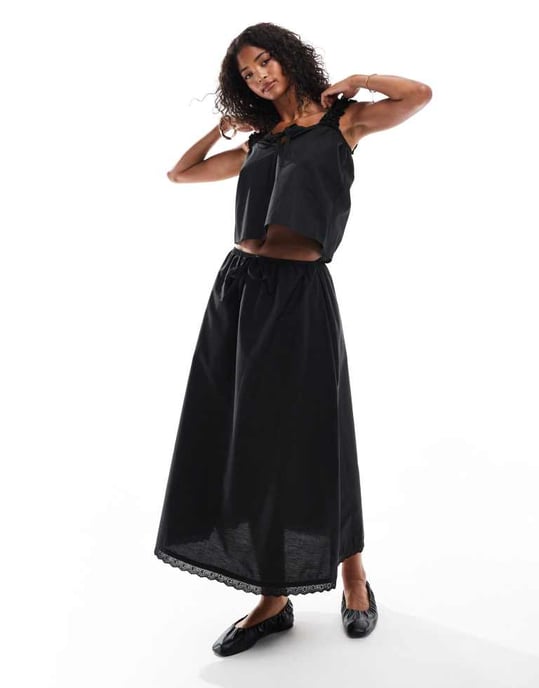 ASOS DESIGN bomullstop med volangärmar i svart co ord - Image 3