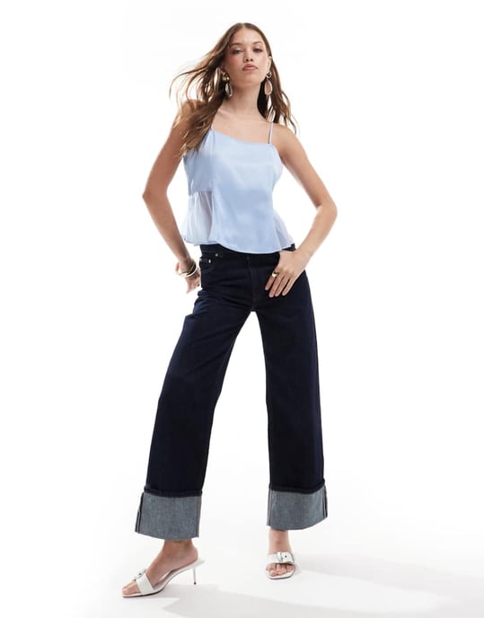 ASOS DESIGN satinchiffongblandning cami-top i blått - Image 3