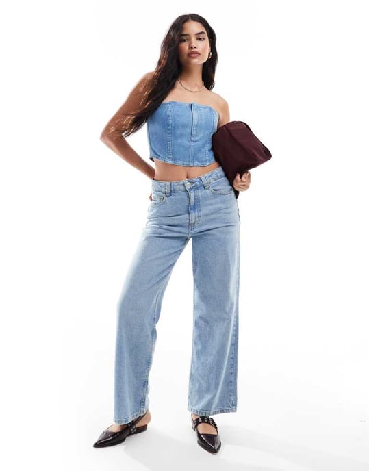 Wrangler denimkorsett topp i ljusblått - Image 2