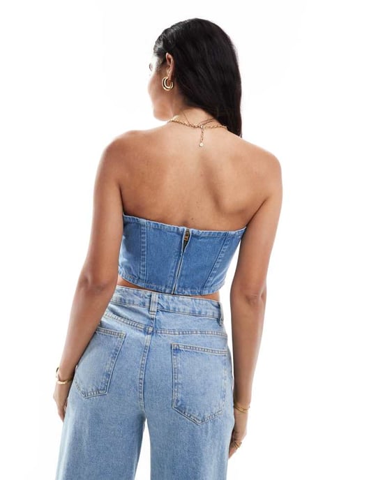 Wrangler denimkorsett topp i ljusblått - Image 4