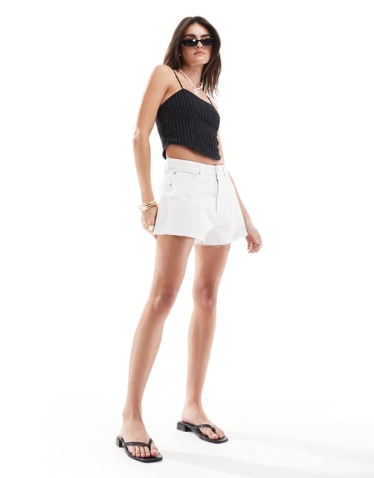 Miss Selfridge justerbar korsett-topp i svart randig mönster - Image 4
