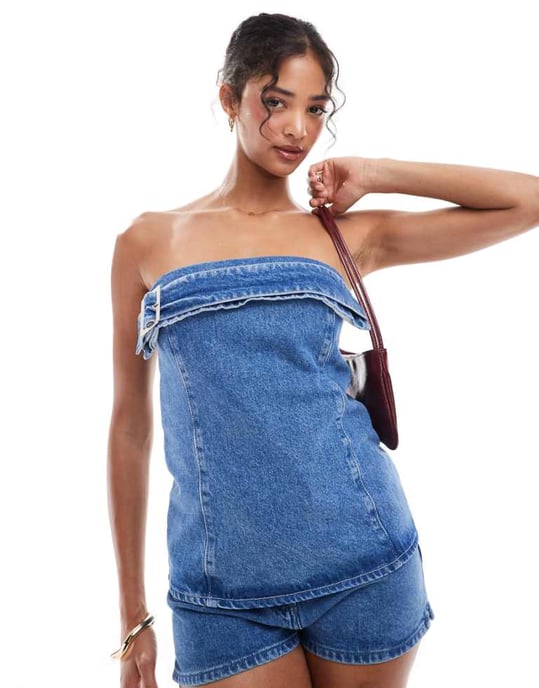 ASOS DESIGN denim spänne topp i blektverket - Image 1