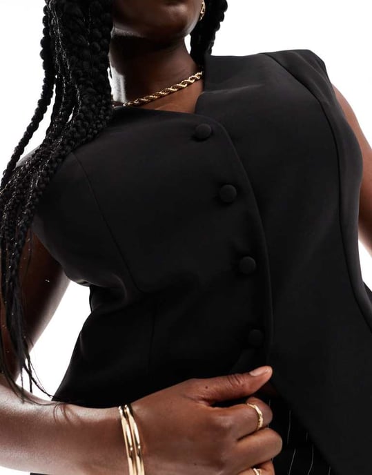 ASOS DESIGN Curve långlinjig midjad väst i svart - Image 3