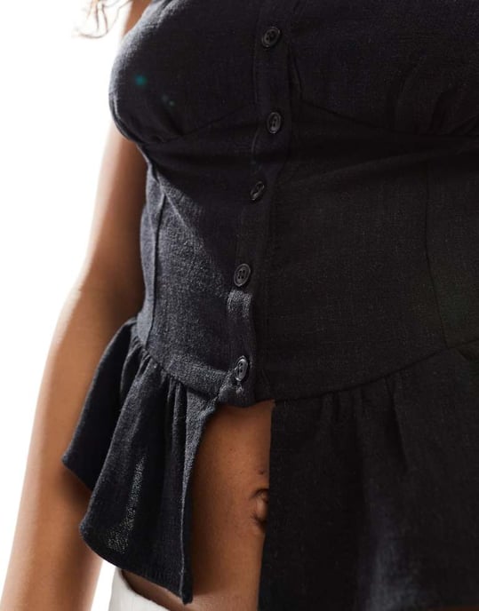 ASOS DESIGN knäppframsluten linne-look corset topp i svart - Image 3