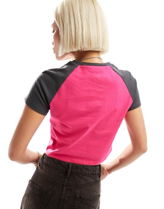 Urban Revivo raglan sleeve crop t-shirt in pink and grey - Image 3