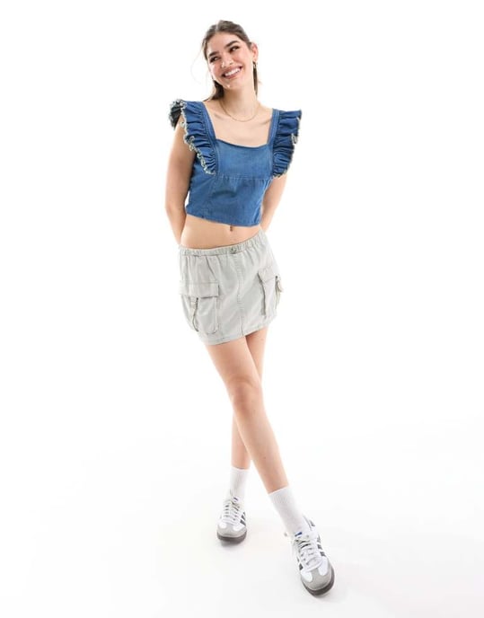 Miss Selfridge jeanskorsett med frill-detaljer i indigo tvätt - Image 3