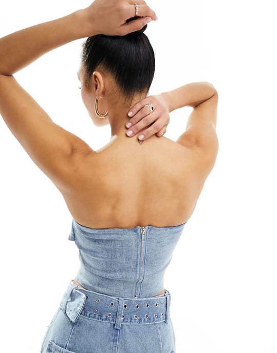 Simmi bandeau toppen med spänne i blå denim set - Image 2